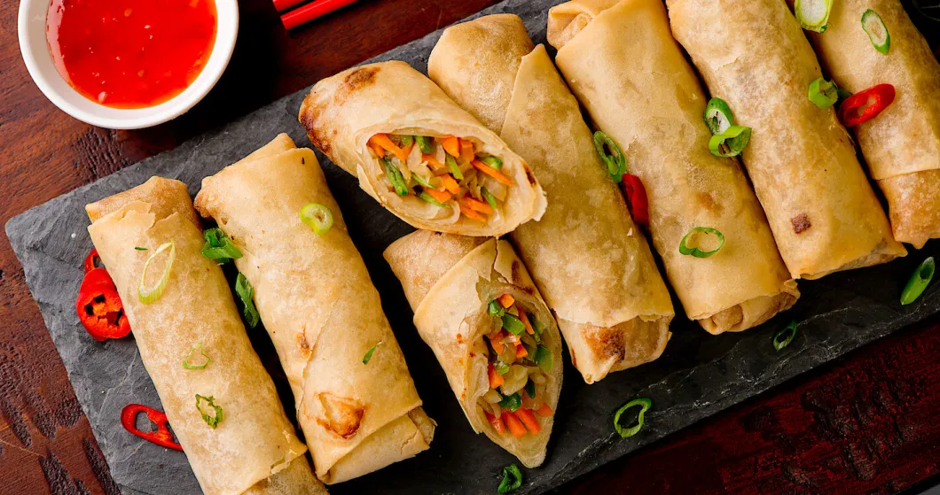 OEM Package 15g or 35g Chinese Frozen Pasta Frozen Fried Spring Rolls with Vegetables Stuffing